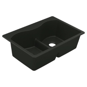 Moen® GGB3027B Double-Equal Sink, 33 in L x 20 in W x 9-1/2 in D, Undermount/Drop-In Mount, Granite, Black