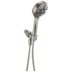 DELTA® 75605SN 6-Setting Hand Shower, 4-1/2 in Dia Shower Head 6 Shower Head, 1.75 gpm Flow Rate, 60 in L Hose, 1/2-14 NPT Connection, Spotshield Brushed Nickel