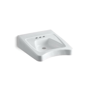 Kohler® 12636-0 Morningside™ Wheelchair Users Bathroom Sink with Overflow, Rectangle Shape, 4 in Faucet Hole Spacing, 20 in W x 21-1/2 in D x 8-1/8 in H, Wall Mount, Vitreous China, White