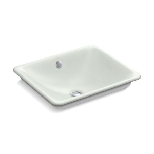 Kohler® 5400-W-FF Iron Plains® Vessel Bathroom Sink with Overflow Drain, Rectangular Shape, 18-9/16 in W x 15-3/4 in D x 6-5/16 in H, Countertop/Wall Mount, Enameled Cast Iron, Sea Salt™