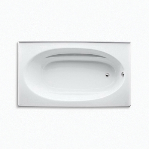 Kohler® 1115-RA-96 Bathtub with Integral Front Apron, Windward®, Soaking Hydrotherapy, Oval, 72 in L x 42 in W, Right Drain, Biscuit