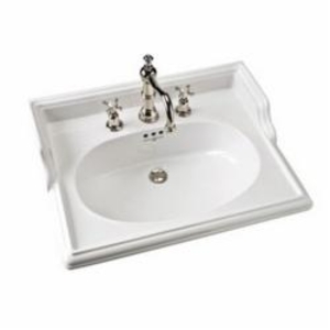 Rohl® U.2863-WH Perrin and Rowe® Basin, Rectangle Shape, 8 in Faucet Hole Spacing, 25 in W x 19-1/2 in D x 11 in H, Drop-In Mount, Vitreous China, White