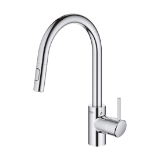 GROHE 32665003 32665_3 Concetto™ Pull-Down Kitchen Faucet, Residential, 1.75 gpm, Swivel Spout, Polished Chrome, 1 Handle, 1 Faucet Hole