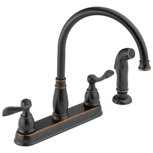 DELTA® 21996LF-OB Kitchen Faucet, 1.8 gpm, 8 in Center, Swivel Spout, Oil Bronze, 2 Handles, Side Spray(Y/N): Yes, Commercial