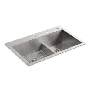 Kohler® 3839-4-NA Vault™ Smart Divide® 33 in Top-/Undermount Double-Bowl Kitchen Sink, Stainless Steel