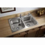 Sterling® 11401-4-NA Self-Rimming Kitchen Sink with SilentShield® Technology, Southhaven®, Satin, Rectangle Shape, 14 in Left, 14 in Right L x 15-1/8 in Left, 15-1/8 in Right W, 4 Faucet Holes, 33 in L x 22 in W x 7 in H, Top Mount, 20 ga Stainless Steel