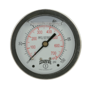 WINTERS PFQ798 Dual Scale Pressure Gauge, 30 in Hg/0 to 30 psi, 1/4 in NPT Connection, 2-1/2 in Dial, +/- 1.5 %, Glycerin Liquid Filled