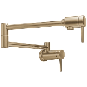 DELTA® 1165LF-CZ Contemporary Pot Filler Faucet, 4 gpm Flow Rate, Fixed Spout, Brilliance® Champagne Bronze, 2 Handles