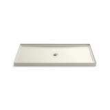 Kohler® 1-Piece Single Threshold Shower Base, Rely®, Biscuit, Center Drain, 60 in L x 34 in W x 4-3/16 in D