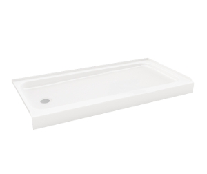 010-1001-00 ShowerCast 60 x 30 Porcelain Enamel Alcove Shower Base with Left-Hand Drain in White - Round Drain
