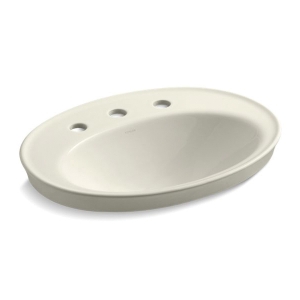 Kohler® 2075-8-96 Serif® Self-Rimming Bathroom Sink With Overflow Drain, Oval Shape, 8 in Faucet Hole Spacing, 22-1/8 in W x 16-1/4 in D x 8-1/4 in H, Drop-In Mount, Vitreous China, Biscuit