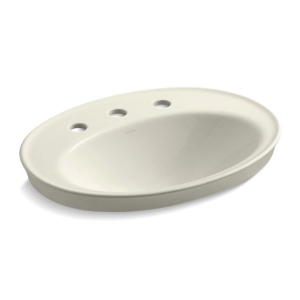 Kohler® 2075-8-96 Serif® Self-Rimming Bathroom Sink with Overflow Drain, Oval Shape, 8 in Faucet Hole Spacing, 22-1/8 in W x 16-1/4 in D x 8-1/4 in H, Drop-In Mount, Vitreous China, Biscuit