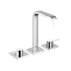 GROHE 2019100A Medium Widespread Bathroom Basin Mixer, Allure, 1.2 gpm Flow Rate, 7-1/2 in H Spout, 6-5/16 to 22-7/16 in Center, StarLight® Polished Chrome, 2 Handles, Pop-Up Drain
