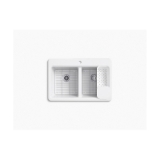 Kohler® 8679-1A2-7 Riverby® Kitchen Sink, Black, Rectangular Shape, 14-5/16 in Left, 14-5/16 in Right L x 17-1/4 in Left, 17-1/4 in Right W x 9 in Left, 9 in Right D Bowl, 1 Faucet Hole, 33 in L x 22 in W x 9-5/8 in H, Top Mount, Enameled Cast Iron