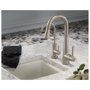 Moen® 7664SRS Sleek™ Pulldown Prep/Bar Faucet, 1.5 gpm Flow Rate, Spot Resist™ Stainless, 1 Handle, 1 or 3 Faucet Holes, Traditional