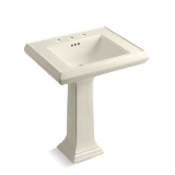 Memoirs® Bathroom Sink Basin With Overflow, Rectangular, 4 in Faucet Hole Spacing, 27 in W x 22 in D x 35 in H, Pedestal Mount, Fireclay, Almond
