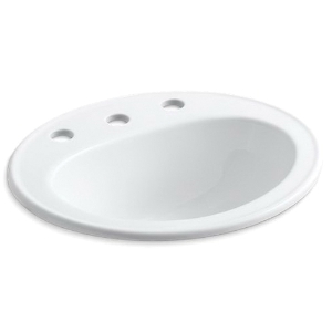 Kohler® 2196-8-0 Pennington® Self-Rimming Bathroom Sink with Overflow Drain, Oval Shape, 8 in Faucet Hole Spacing, 20-1/4 in W x 17-1/2 in D x 8-1/2 in H, Drop-In Mount, Vitreous China, White