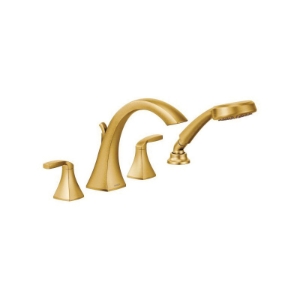 Moen® T694BG Voss™ Roman Tub Faucet, 1.75 gpm Flow Rate, 10 in Center, Brushed Gold, 2 Handles, Traditional