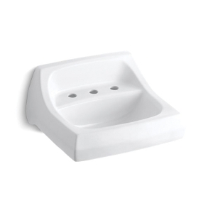 Kohler® 2006-0 Kingston™ Widespread Bathroom Sink with Overflow, Squared Shape, 4 in Faucet Hole Spacing, 21-1/4 in W x 18-1/8 in D x 7-1/4 in H, Wall Mount, Vitreous China, White