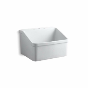 Kohler® 12794-0 Hollister™ Utility Sink, Rectangle Shape, 3 Faucet Holes, 28 in W x 22 in D x 17-1/2 in H, Wall Mount, Vitreous China, White
