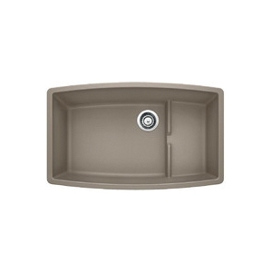 Blanco 441291 PERFORMA™ CASCADE™ SILGRANIT® II Super Single Bowl Composite Sink, Truffle, Rectangle Shape, 30 in L x 17-1/2 in W x 10 in D Bowl, 32 in L x 19-1/2 in W, Undermount, Granite