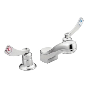 Moen® 8228F12 M-DURA™ Widespread Lavatory Faucet, 1.2 gpm Flow Rate, 2-7/8 in H Spout, 4 in Center, Polished Chrome, 2 Handles