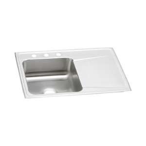 Elkay® ILR3322L1 Lustertone™ Classic Kitchen Sink, Rectangle Shape, 16 in L x 16 in W Bowl x 7-1/2 in D Bowl, 1 Faucet Hole, 33 in L x 22 in W x 7-5/8 in H, Top Mounting, Stainless Steel