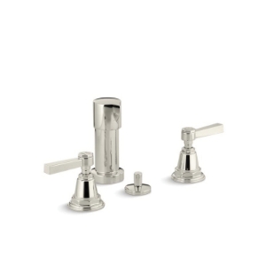 Kohler® 13142-4A-SN Pure Bidet Faucet, Pinstripe® Pure, 1.5 gpm Flow Rate, 5-1/2 in Center, Vibrant® Polished Nickel, 2 Handles, Pop-Up Drain