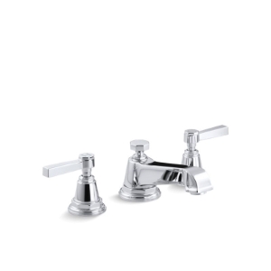 Kohler® 13132-4A-CP Pure Widespread Bathroom Sink Faucet, Pinstripe®, 1.2 gpm Flow Rate, 1-3/8 in H Spout, 8 to 16 in Center, Polished Chrome, 2 Handles, Pop-Up Drain