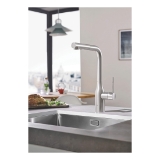 GROHE 30271DC0 Essence Kitchen Faucet, Residential, 1.75 gpm Flow Rate, 360 deg Swivel Spout, StarLight® SuperSteel, 1 Handle, 1 Faucet Hole