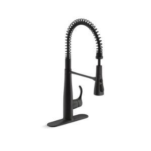 Kohler® 22033-BL Simplice® Semi-Professional Kitchen Sink Faucet, 1.5 gpm Flow Rate, Matte Black, 1 Handle, 1 or 3 Faucet Holes, Function: Traditional