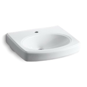Kohler® 2028-1-0 Pinoir® Bathroom Sink with Overflow Drain, Oval Shape, 22 in W x 18 in D, Wall Mount, Vitreous China, White