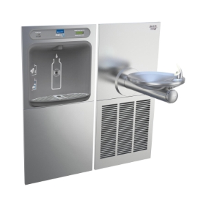 Elkay® LZWS-SFGRN8K ezH2O® Filtered Bottle Filling Station and SwirlFlo Fountain, 1.1 gpm Flow Rate, Push Button/Sensor Operation, Refrigerated Chilling, 2 Stations