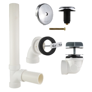 Rapid Fit® by LSP™ PVC Full Kit - Includes Overflow Elbow, Chrome Overflow Plate, Drain Elbow, Chrome Strainer, Chrome Stopper, Piping And Tee, Toe-Touch, 1 Hole Overflow Plate