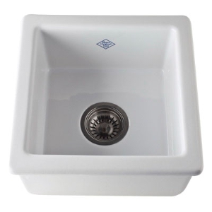 Rohl® RC1515WH Kitchen Sink, White, Squared Shape, 11-3/4 in L x 11-3/4 in W x 6-1/2 in D Bowl, 15 in L x 15 in W x 7-1/2 in H, Under Mount, Fireclay