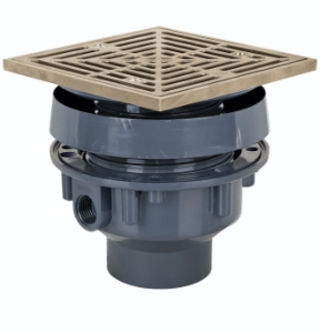 Sioux Chief FinishLine™ 832-25PNQ Adjustable Floor Drain Complete Assembly with Ring and Strainer, 2 x 3 in Outlet, Hub Connection, 5-7/8 in Grid, PVC Drain