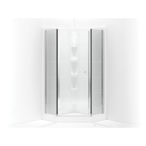 Sterling® SP2375-38S-G05 Neo-Angle Shower Door With CleanCoat® Technology, Solitaire®, 69-3/4 in H x 27-7/16 in W Opening, Frameless Frame, 1/4 in THK Glass, Silver Frame with Smooth/Clear Glass Texture