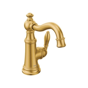 Moen® S42107BG Bathroom Faucet, Weymouth™, Commercial, 1.2 gpm Flow Rate, 5-1/4 in H Spout, 1 Handle, Spring Loaded Pop-Up Drain, 1 Faucet Hole, Brushed Gold, Function: Traditional