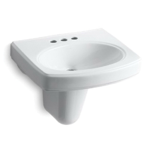 Kohler® 2035-4-0 Pinoir® Bathroom Sink with Overflow Drain, Oval Shape, 2 in Faucet Hole Spacing, 22 in W x 18 in D, Wall Mount, Vitreous China, White
