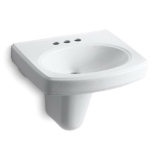 Kohler® 2035-4-0 Pinoir® Bathroom Sink with Overflow Drain, Oval Shape, 2 in Faucet Hole Spacing, 22 in W x 18 in D, Wall Mount, Vitreous China, White