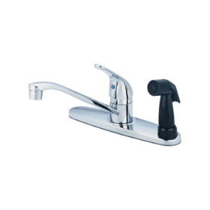 OLYMPIA K-4163 Kitchen Faucet, 1.5 gpm, 8 in Center, 360 deg Swivel Spout, Polished Chrome, 1 Handle, Side Spray(Y/N): Yes