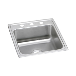 Elkay® LR20223 Lustertone™ Classic Kitchen Sink, Rectangle Shape, 16 in L x 16 in W Bowl x 7-1/2 in D Bowl, 3 Faucet Holes, 19-1/2 in L x 22 in W x 7-5/8 in H, Top Mounting, Stainless Steel