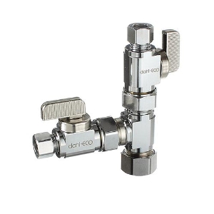 dahl E33-5001 dahal-Eco™ mini-ball™ Straight Dual Shut-Off Valve, 5/8 x 3/8 x 3/8 in Nominal, Compression End Style, Brass Body, Polished Chrome