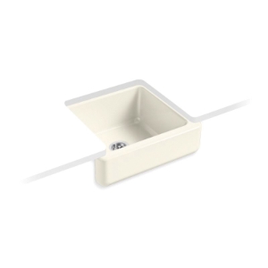 Kohler® 5664-96 Whitehaven® Self-Trimming Kitchen Sink with Short Apron, Rectangular Shape, 21-9/16 in W x 9-5/8 in H, Undermount, Enameled Cast Iron, Biscuit