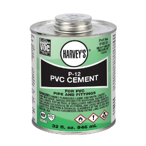 Harvey® 018230-12 P-12 Heavy Duty Low VOC Viscosity PVC Solvent Cement, 32 oz Container, Clear, For Use With Upto 12 in Dia PVC Pipe and Fittings