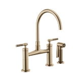 Brizo® 62543LF-GL Litze® Widespread Bridge Kitchen Faucet With Matching Side Spray, 1.8 gpm Flow Rate, 8 in Center, Arc Spout, Luxe Gold, 2 Handles