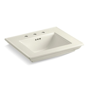 Kohler® 29999-8-96 Memoirs® Stately Bathroom Sink with Overflow Drain and Widespread Faucet Hole, Rectangular Shape, 8 in Faucet Hole Spacing, 24-1/2 in W x 20-1/2 in D x 8-5/8 in H, Pedestal/Console Table Mount, Fireclay, Biscuit