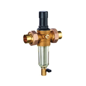 Resideo DialSet® FK06-103-DUT-LF Pressure Regulating Valve With Filter Combination, 1-1/4 in, Double Union NPT, 25 to 90 psi, 34.87 gpm, Brass Body