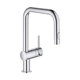 GROHE 32319003 Minta® Pull-Down Kitchen Faucet, Residential, 1.75 gpm Flow Rate, Swivel Spout, Polished Chrome, 1 Handle, 1 Faucet Hole