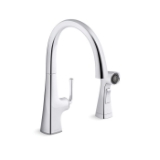 Kohler® 22064-CP Graze® Kitchen Sink Faucet with Sidespray, 1.5 gpm Flow Rate, Swing Spout, Polished Chrome